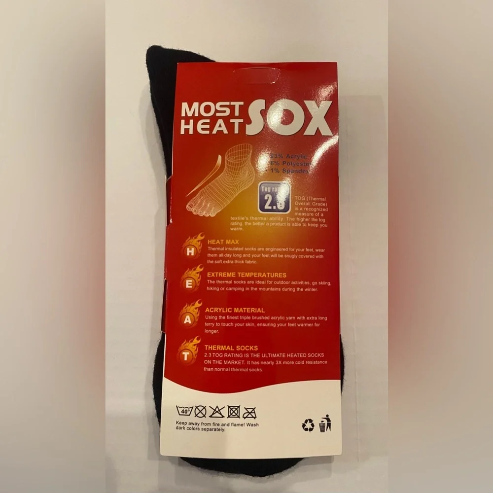 Most Heat‎ Sox Thermal Insulated Socks Black 2.3 TOG Mens Size 9-13